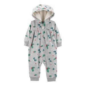 0419 NWT Carter's Christmas Holiday Gray Hooded Zipper Onesie